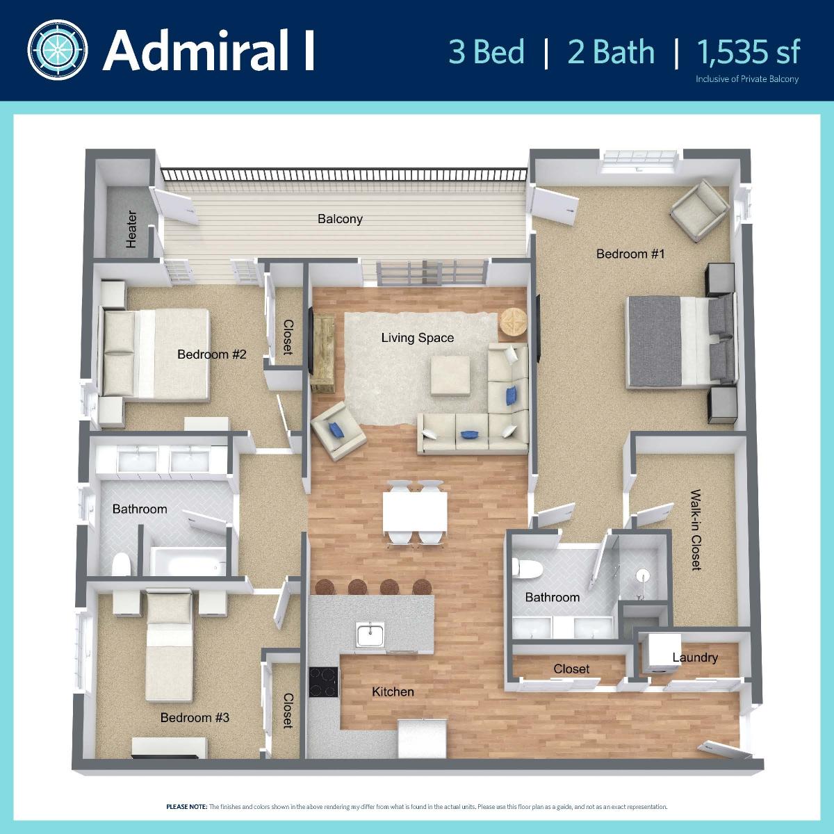 Admiral I - 3 bed, 2 bath - 1,535 sq ft