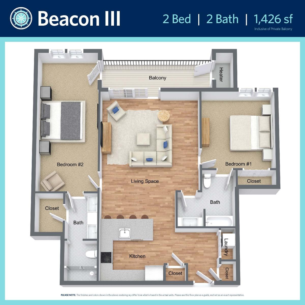 Beacon III -2 bed, 2 bath -1,426 sq ft